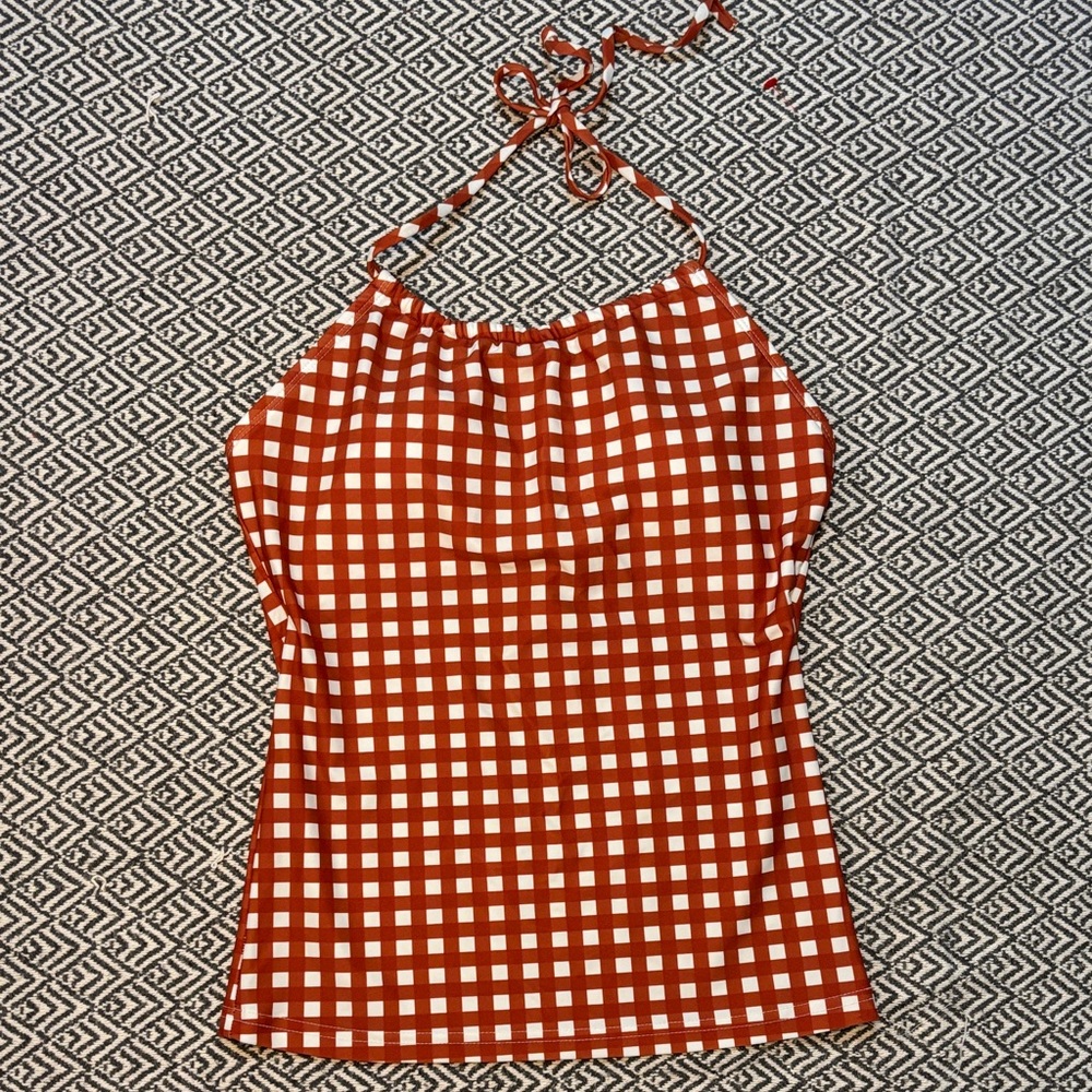 Lime Ricki Gingham Tankini Halter Top